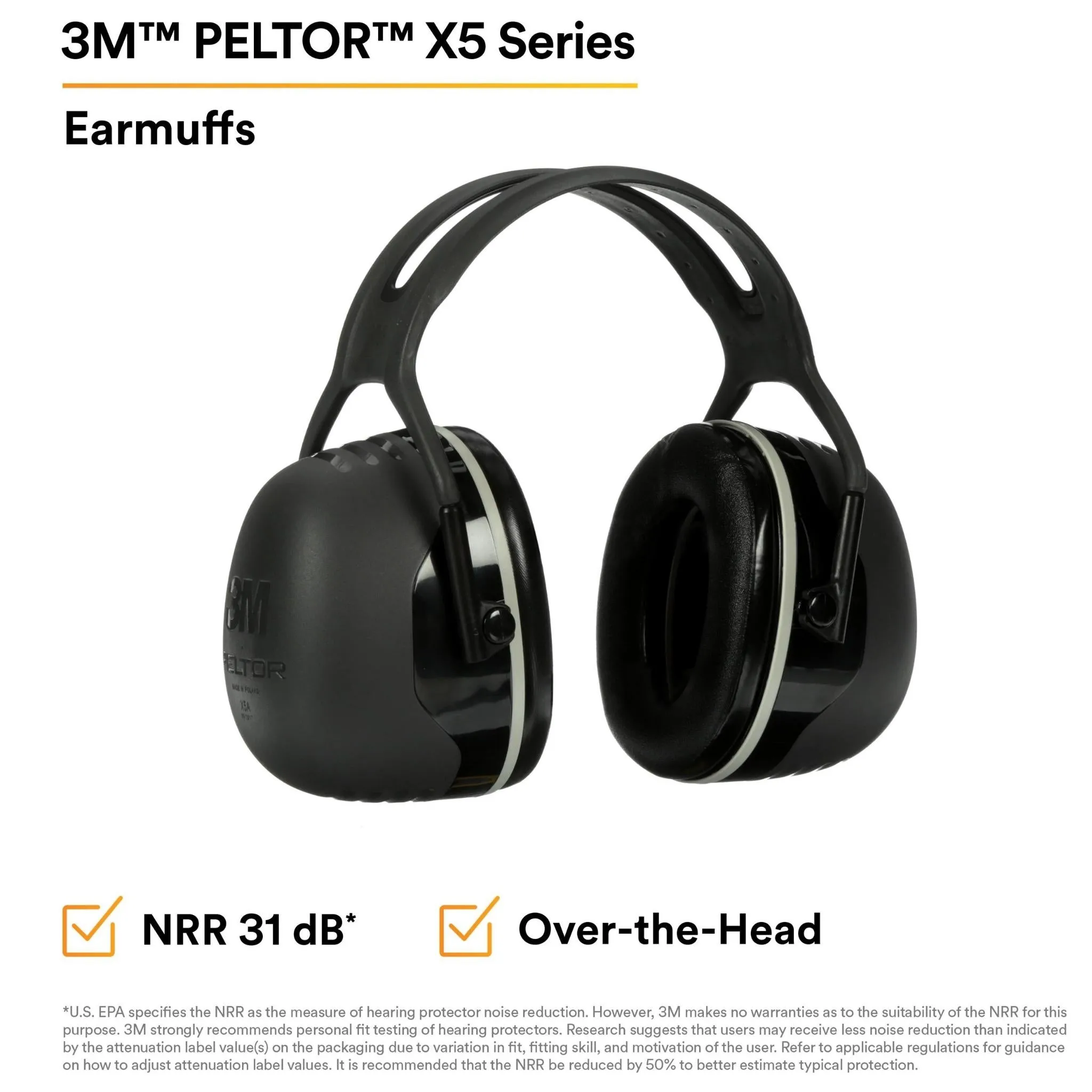3M™ PELTOR™ X5 Earmuffs X5A/37274(AAD), Over-the-Head