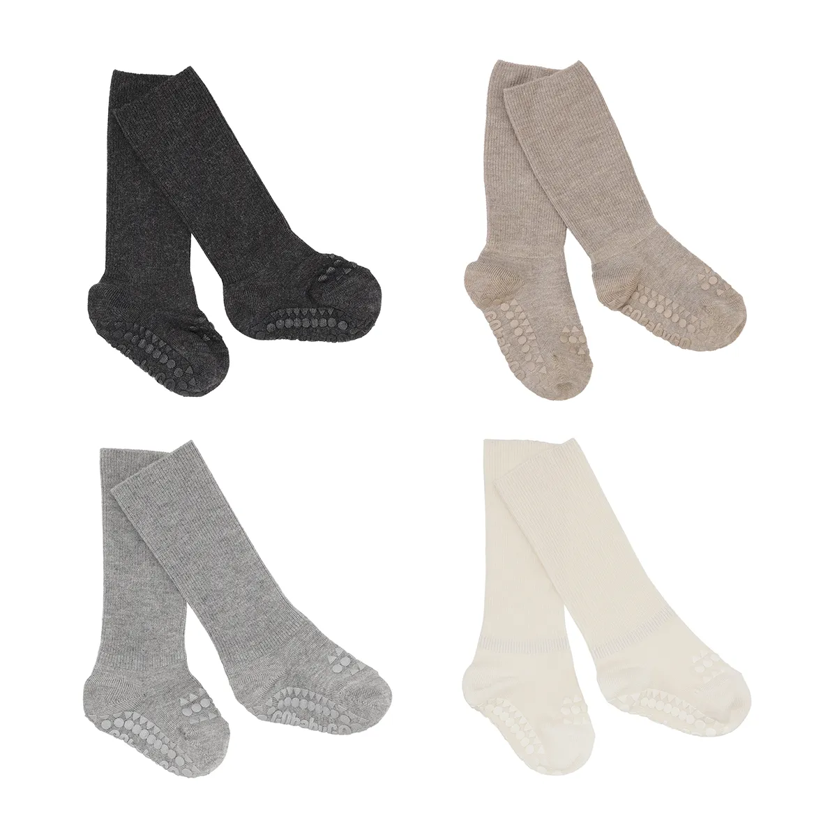 4 pack Grip Socks - Bamboo - Dark Grey Melange, Sand, Grey Melange, Off White