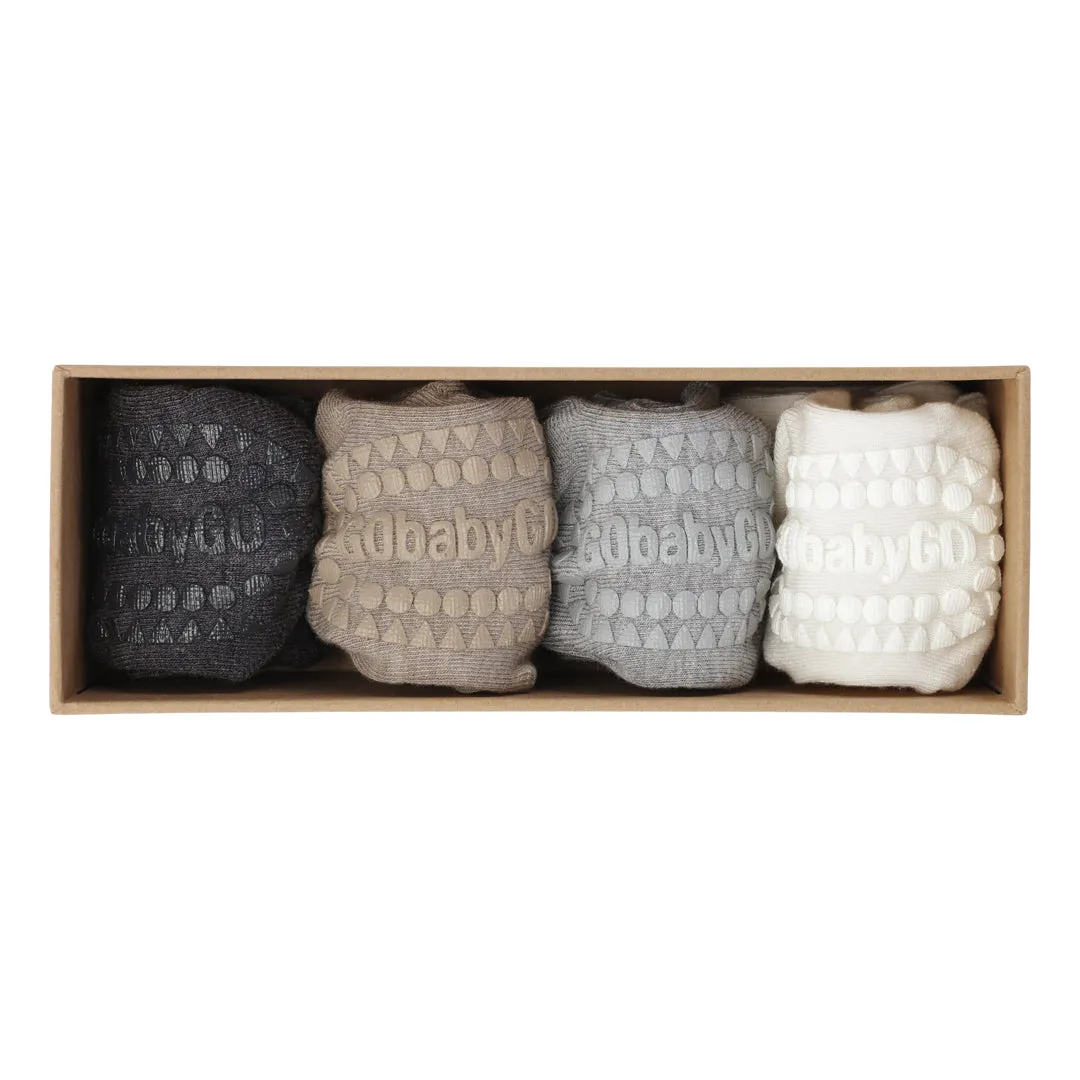4 pack Grip Socks - Bamboo - Dark Grey Melange, Sand, Grey Melange, Off White