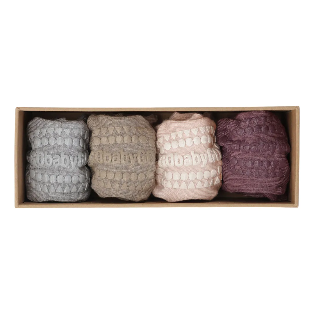 4 pack Grip Socks - Bamboo - Grey Melange, Sand, Soft pink, Misty Plum