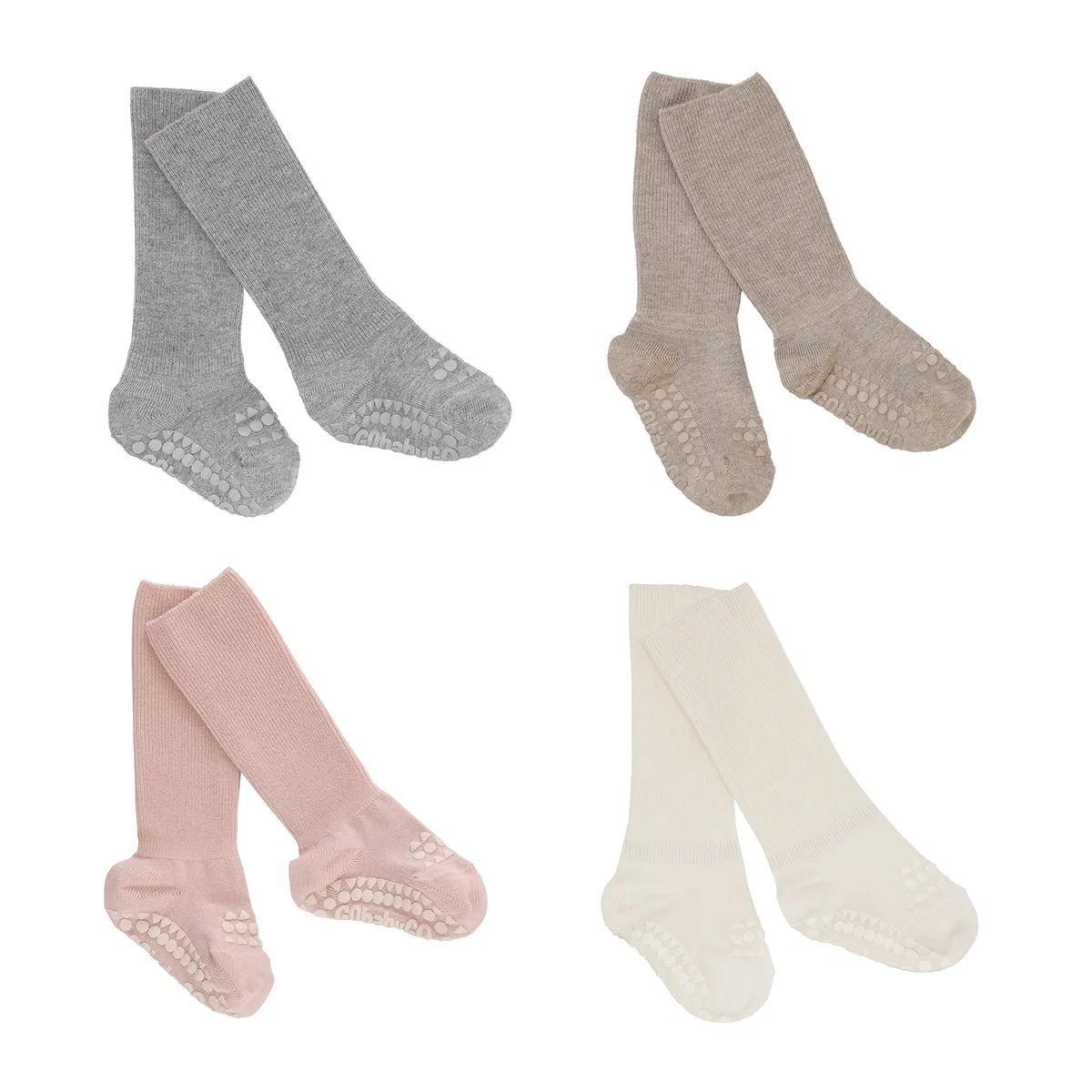 4 pack Grip Socks - Bamboo - Grey Melange, Sand, Soft pink, Off White