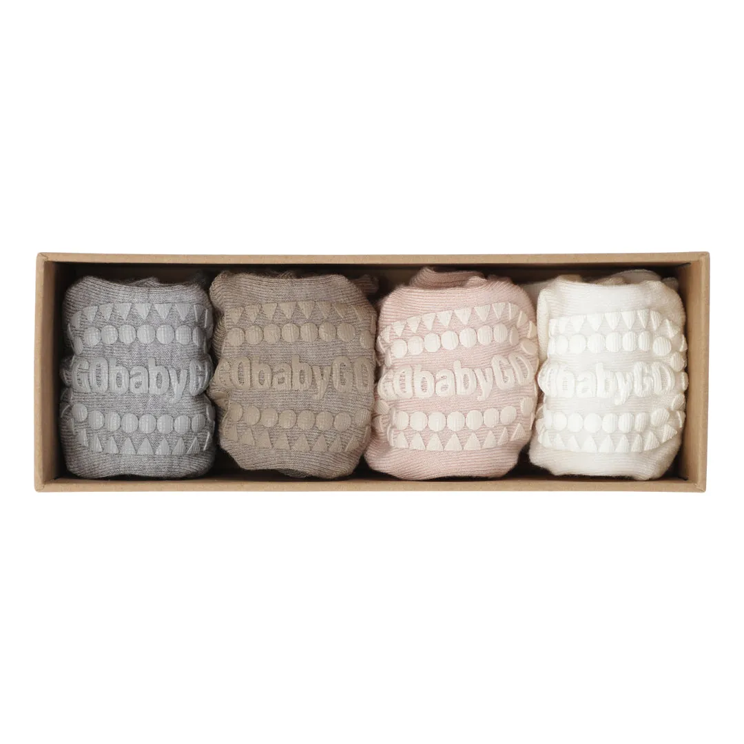 4 pack Grip Socks - Bamboo - Grey Melange, Sand, Soft pink, Off White