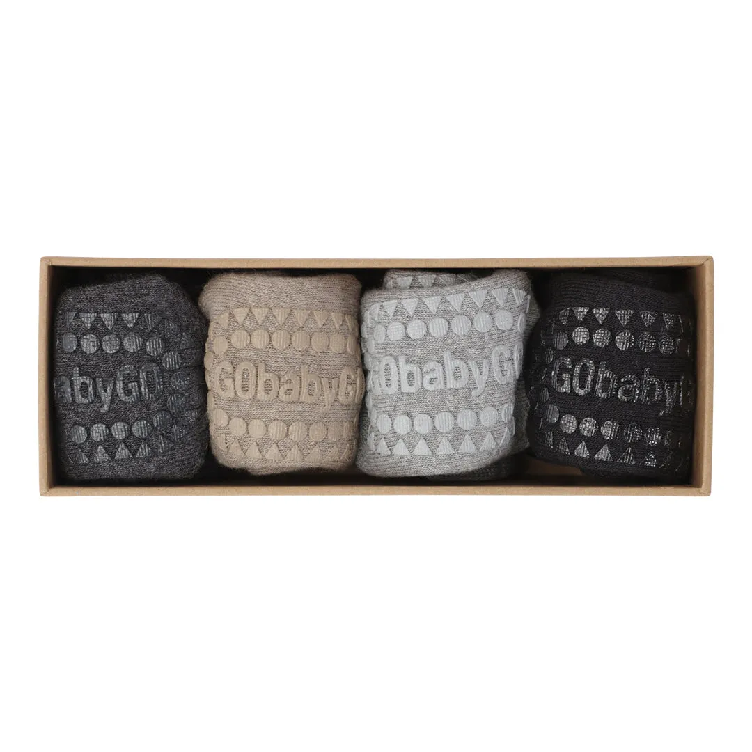 4 pack Grip Socks - Organic Cotton - Dark Grey Melange, Sand, Grey Melange, Black