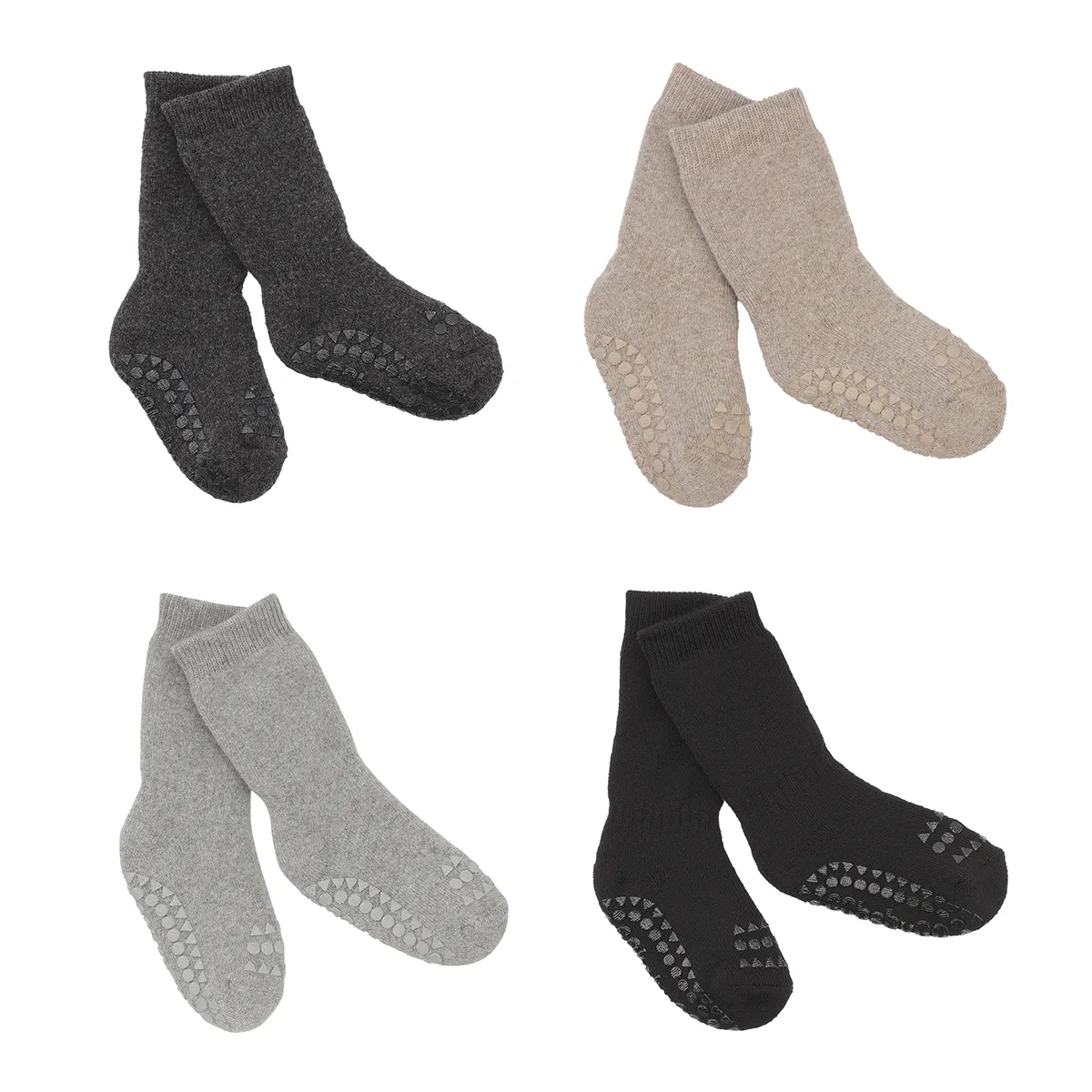 4 pack Grip Socks - Organic Cotton - Dark Grey Melange, Sand, Grey Melange, Black