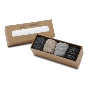 4 pack Grip Socks - Organic Cotton - Dark Grey Melange, Sand, Grey Melange, Black