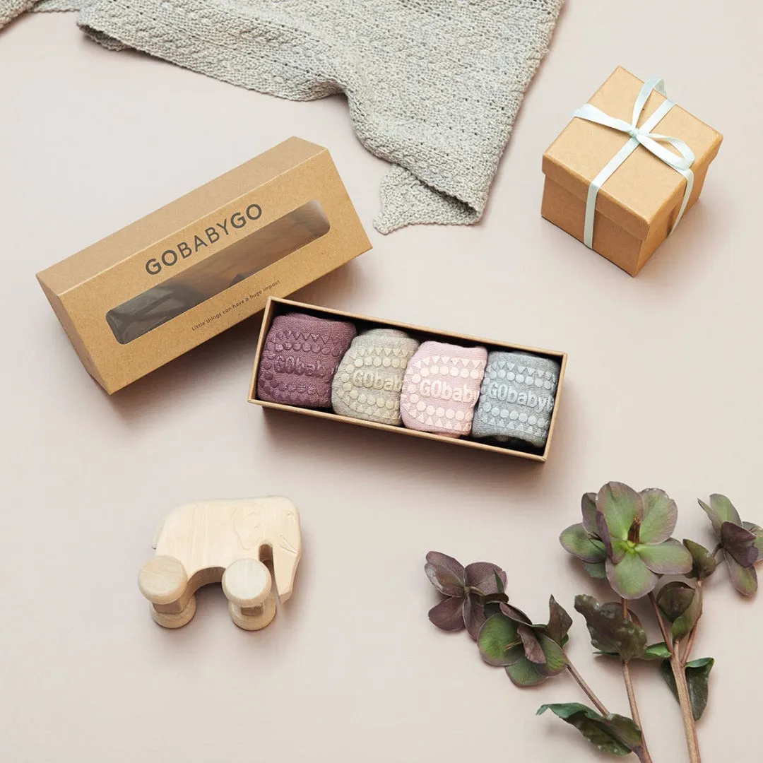 4 pack Grip Socks - Organic Cotton - Misty Plum, Sand, Dusty Rose, Grey Melange