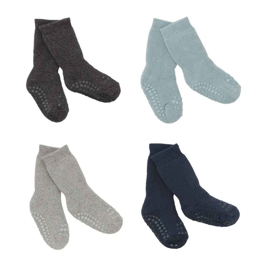 4 pack Grip Socks - Organic cotton  Organic Cotton - Dark Grey Melange, Dusty Blue, Grey Melange, Navy Blue
