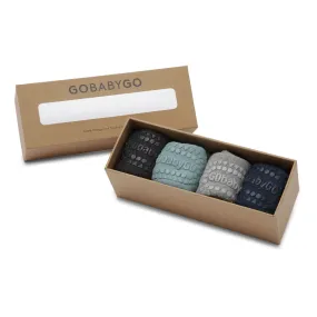 4 pack Grip Socks - Organic cotton  Organic Cotton - Dark Grey Melange, Dusty Blue, Grey Melange, Navy Blue
