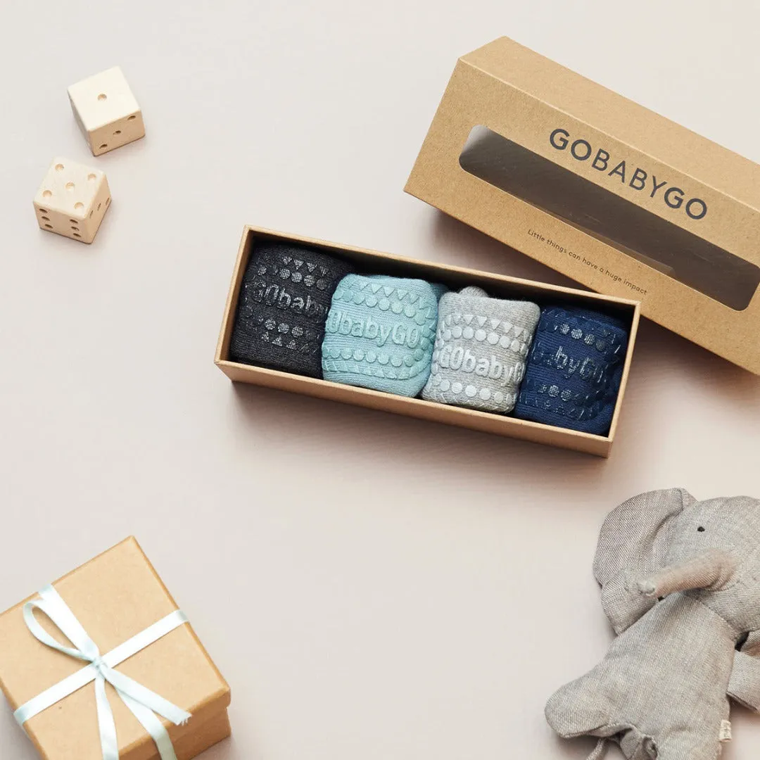 4 pack Grip Socks - Organic cotton  Organic Cotton - Dark Grey Melange, Dusty Blue, Grey Melange, Navy Blue