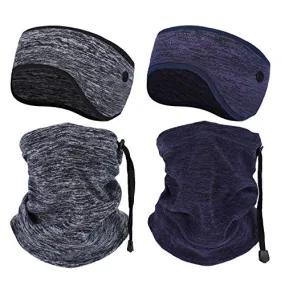 4 Pieces Winter Ear Warmer Headband Winter Neck Gaiter for Cold Weather Running Sweatband Sports Non Slip for Girls Women Men Fleece Headband Ear Cover Muffs for Jogging Cycling Yoga