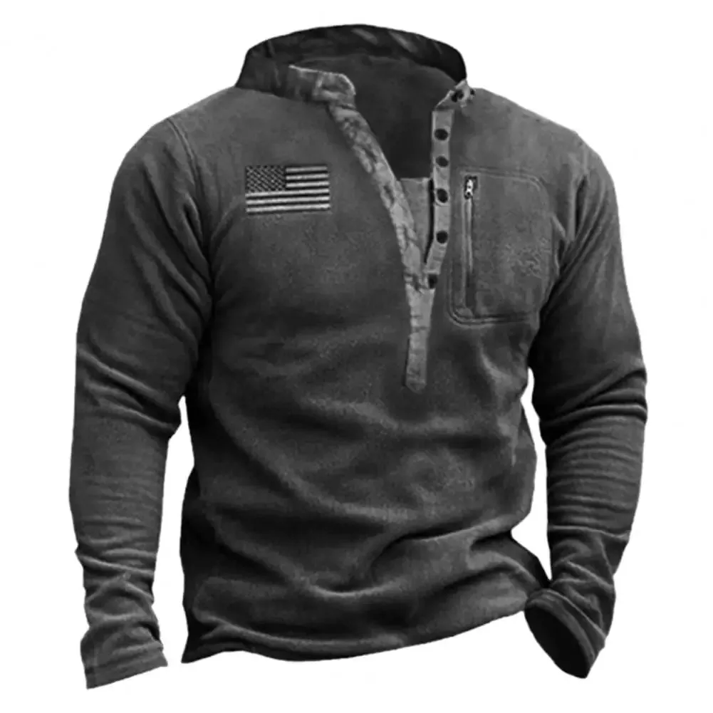 American Flag Men's Sweatshirt Retro USA Style V Neck Zipper Fleece Sweatshirt Casual Training Hoodie Sports Sweatshirt