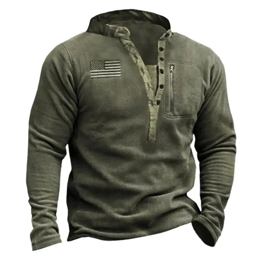 American Flag Men's Sweatshirt Retro USA Style V Neck Zipper Fleece Sweatshirt Casual Training Hoodie Sports Sweatshirt