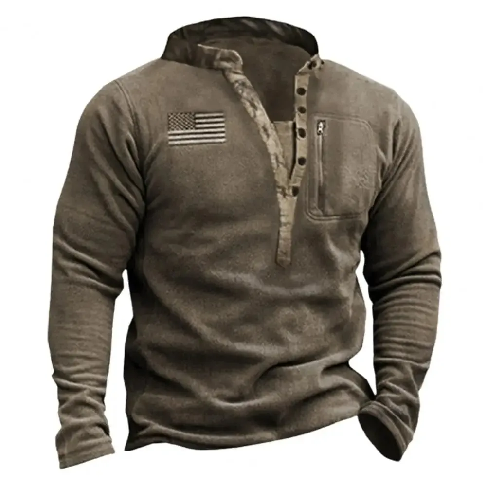 American Flag Men's Sweatshirt Retro USA Style V Neck Zipper Fleece Sweatshirt Casual Training Hoodie Sports Sweatshirt