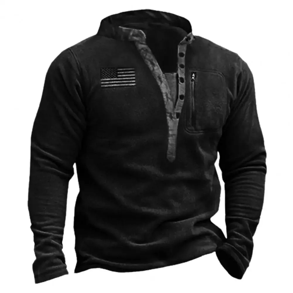 American Flag Men's Sweatshirt Retro USA Style V Neck Zipper Fleece Sweatshirt Casual Training Hoodie Sports Sweatshirt