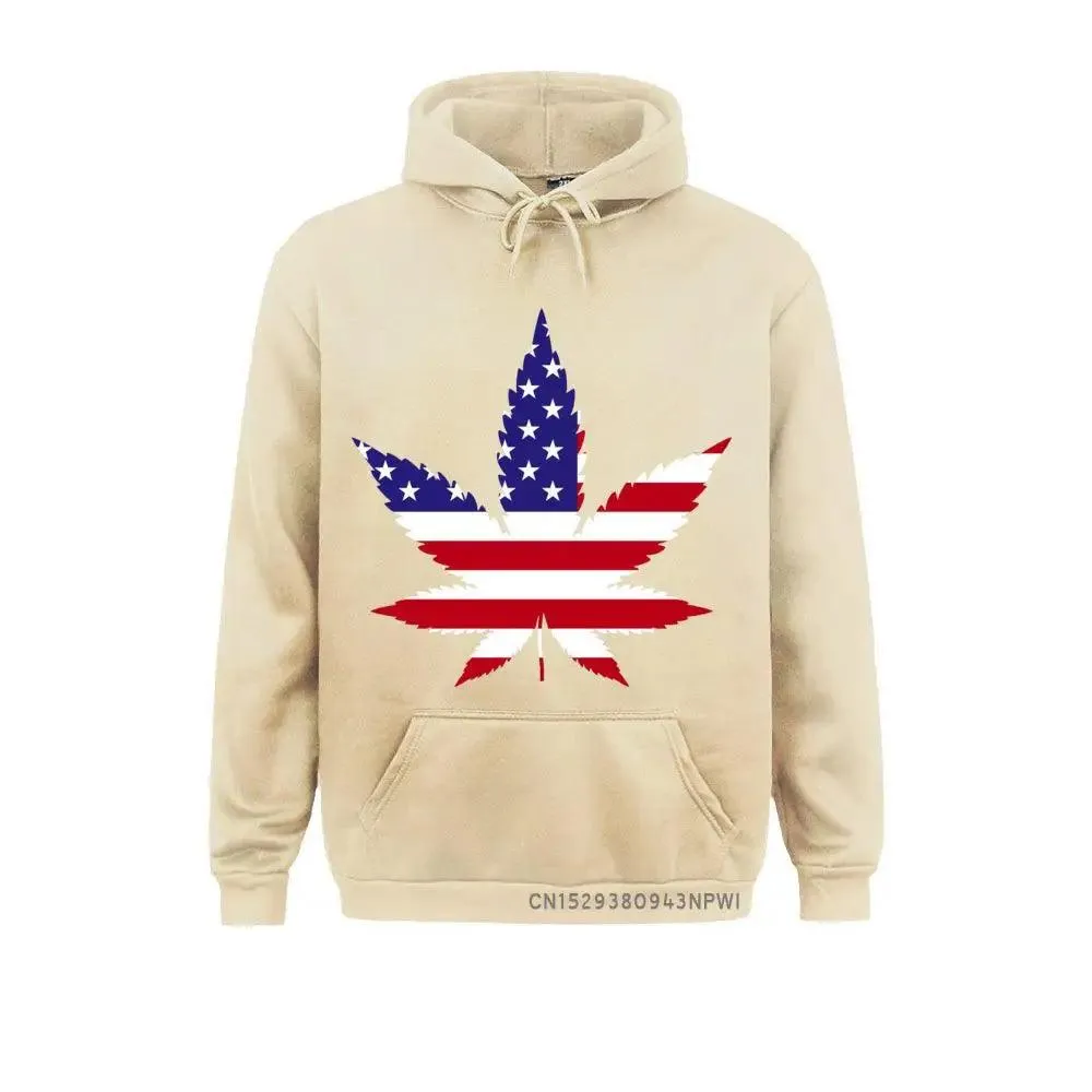 American Flag Weed Leaf Hemp Leaves Patriotic Pot Funny Hoodie For Man Woman Winter Pocket USA Costume Sweatshirt Tee