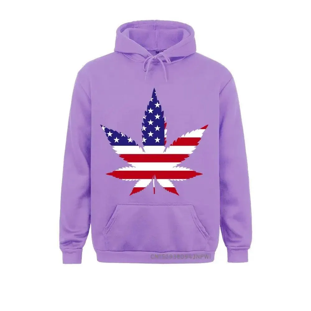 American Flag Weed Leaf Hemp Leaves Patriotic Pot Funny Hoodie For Man Woman Winter Pocket USA Costume Sweatshirt Tee
