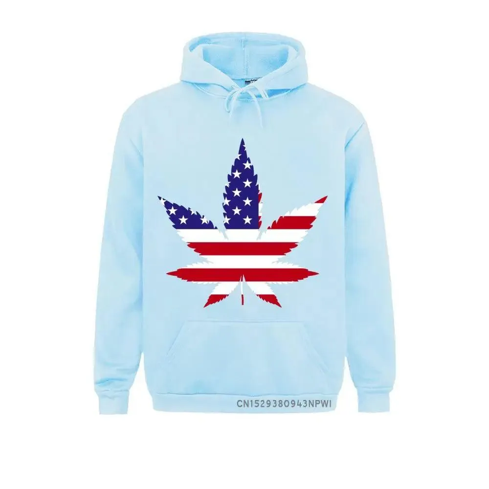 American Flag Weed Leaf Hemp Leaves Patriotic Pot Funny Hoodie For Man Woman Winter Pocket USA Costume Sweatshirt Tee