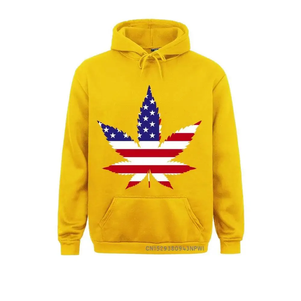 American Flag Weed Leaf Hemp Leaves Patriotic Pot Funny Hoodie For Man Woman Winter Pocket USA Costume Sweatshirt Tee