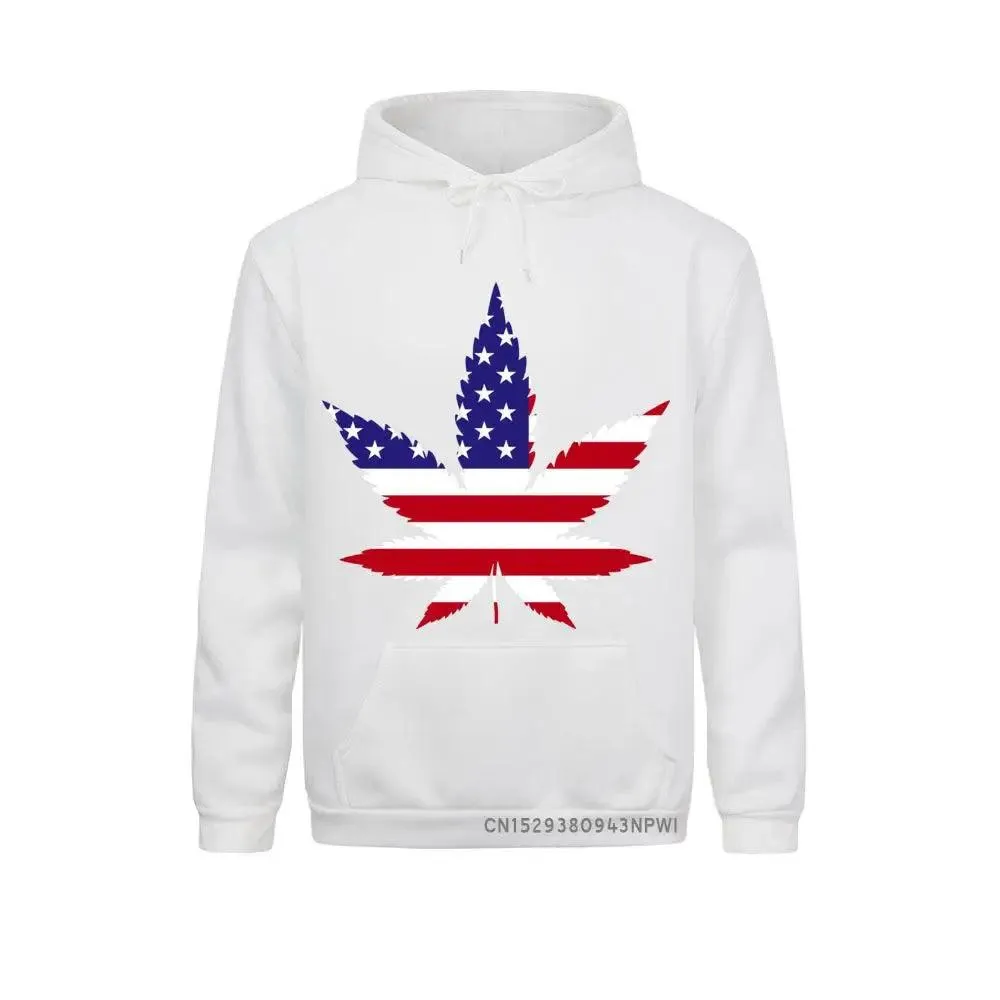 American Flag Weed Leaf Hemp Leaves Patriotic Pot Funny Hoodie For Man Woman Winter Pocket USA Costume Sweatshirt Tee