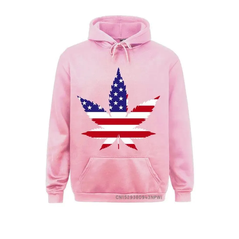 American Flag Weed Leaf Hemp Leaves Patriotic Pot Funny Hoodie For Man Woman Winter Pocket USA Costume Sweatshirt Tee
