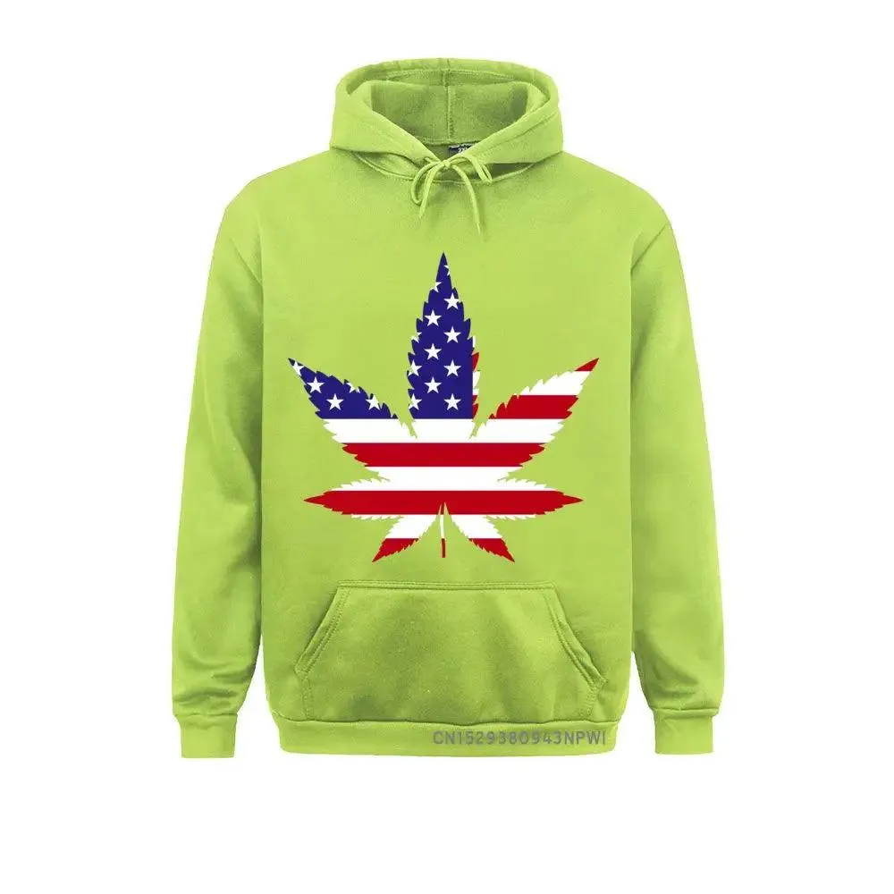 American Flag Weed Leaf Hemp Leaves Patriotic Pot Funny Hoodie For Man Woman Winter Pocket USA Costume Sweatshirt Tee