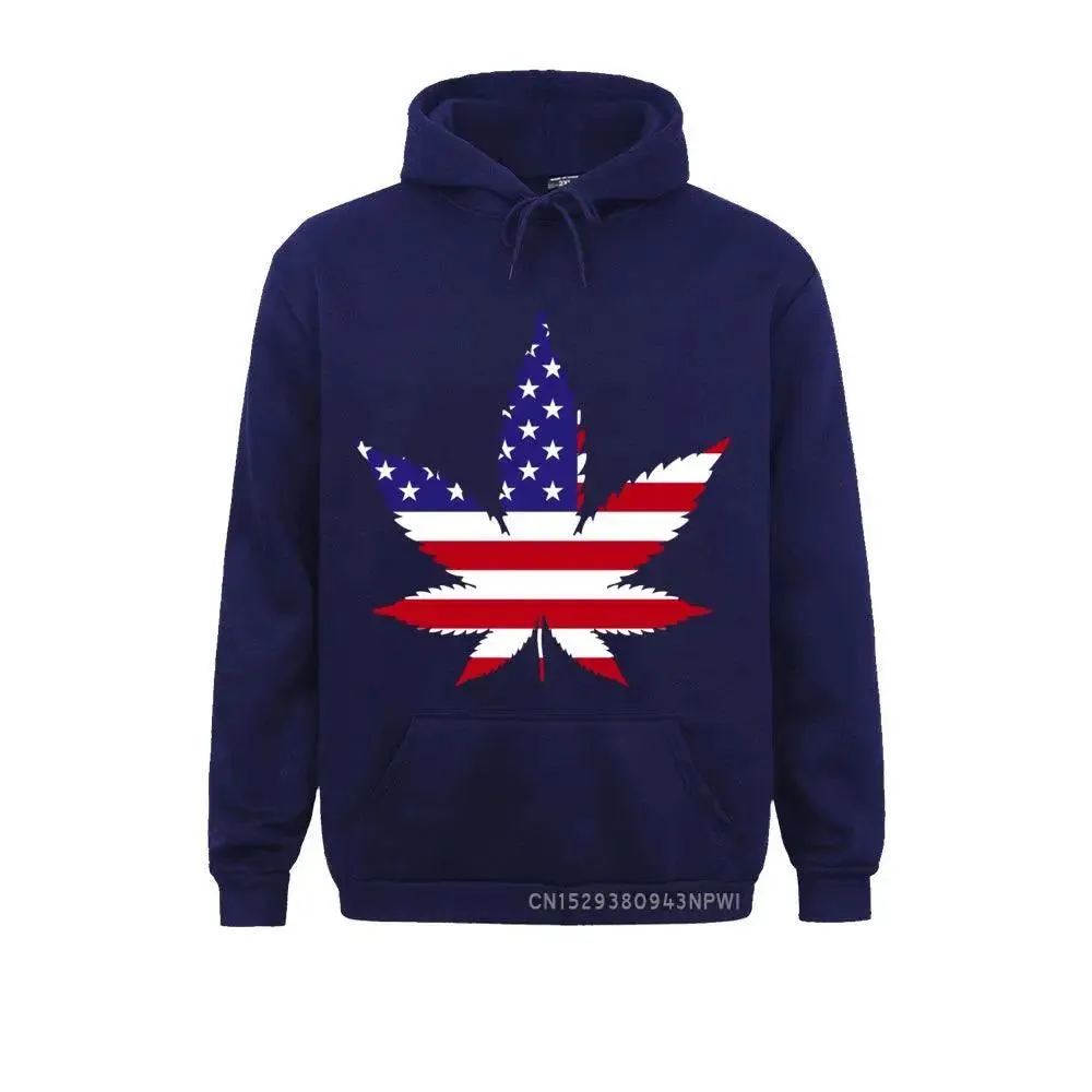 American Flag Weed Leaf Hemp Leaves Patriotic Pot Funny Hoodie For Man Woman Winter Pocket USA Costume Sweatshirt Tee