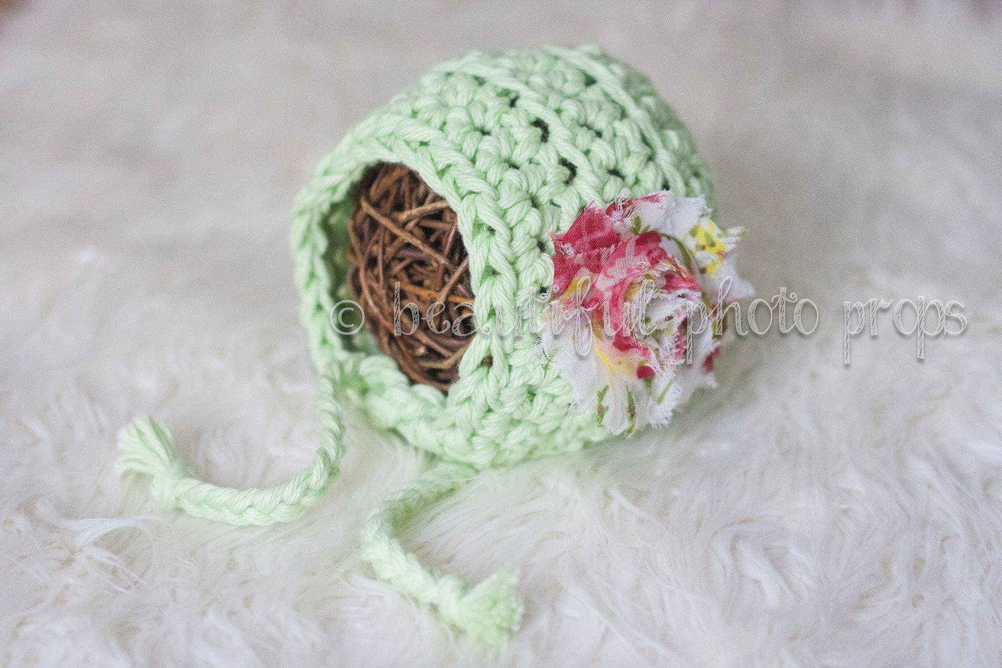 Blossom Newborn Bonnet Hat in Mint Green