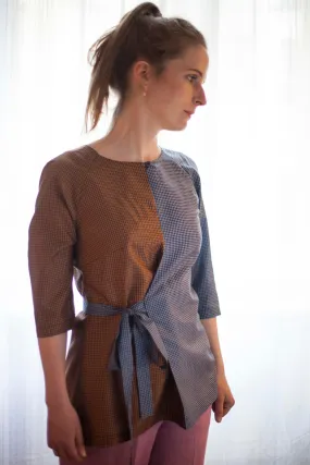 Checked Wrap Blouse Silk