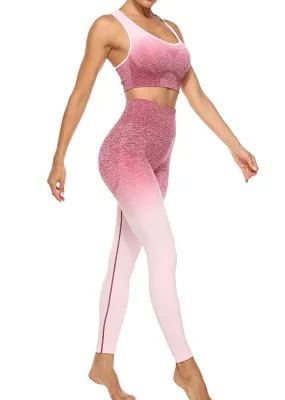 Chicvane Gradient Color Camisole Yoga Bra Stretchy High Waisted Gym Leggings Yoga Outfit Sets