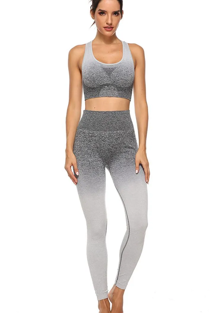 Chicvane Gradient Color Camisole Yoga Bra Stretchy High Waisted Gym Leggings Yoga Outfit Sets