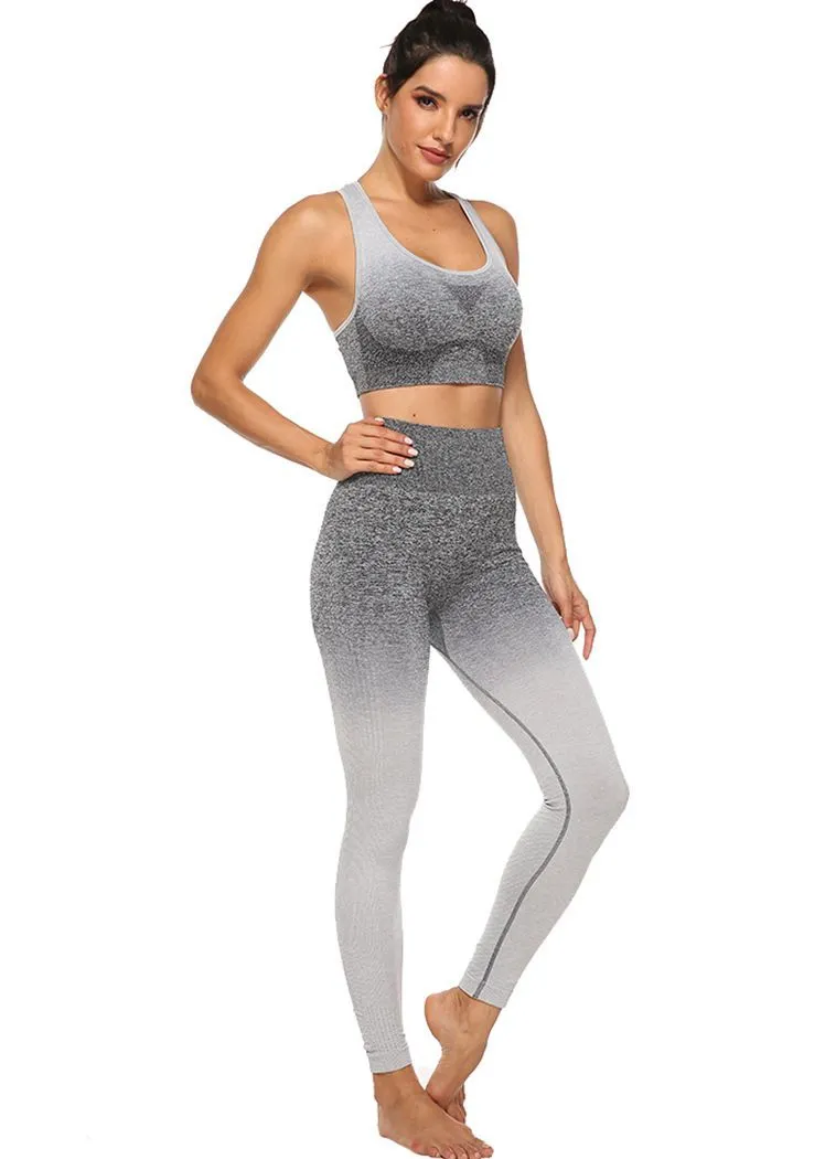 Chicvane Gradient Color Camisole Yoga Bra Stretchy High Waisted Gym Leggings Yoga Outfit Sets