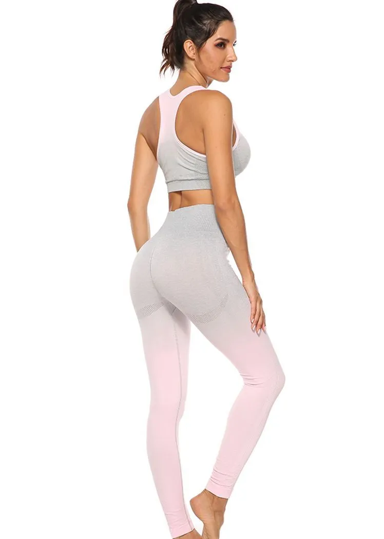 Chicvane Gradient Color Camisole Yoga Bra Stretchy High Waisted Gym Leggings Yoga Outfit Sets