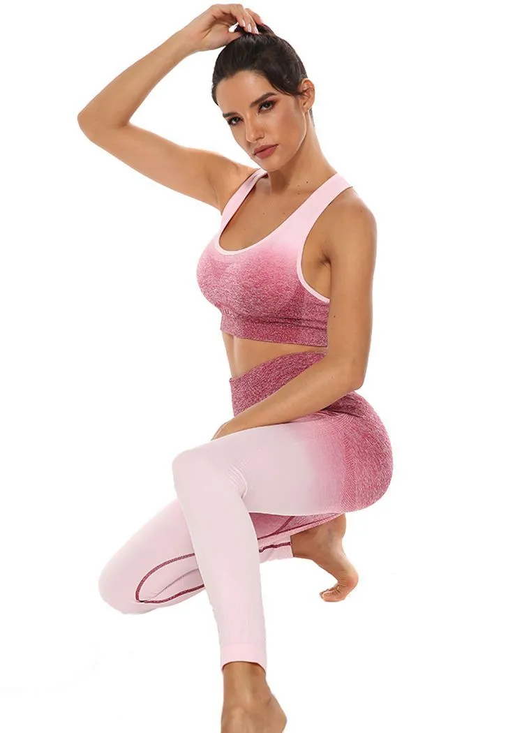 Chicvane Gradient Color Camisole Yoga Bra Stretchy High Waisted Gym Leggings Yoga Outfit Sets