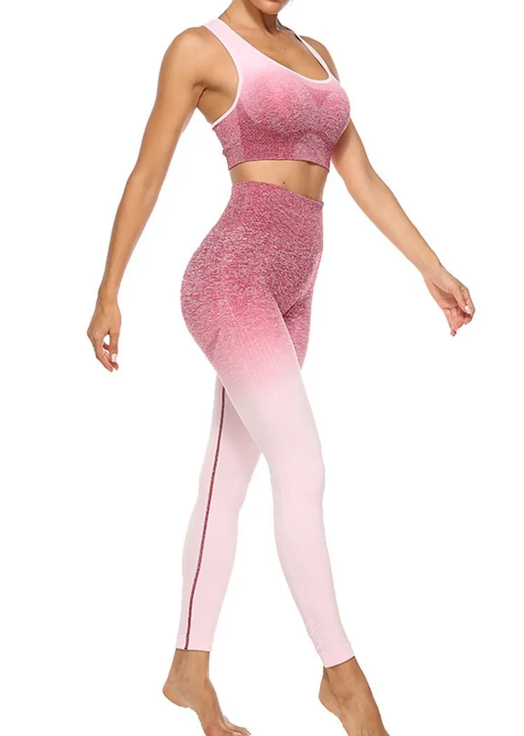 Chicvane Gradient Color Camisole Yoga Bra Stretchy High Waisted Gym Leggings Yoga Outfit Sets