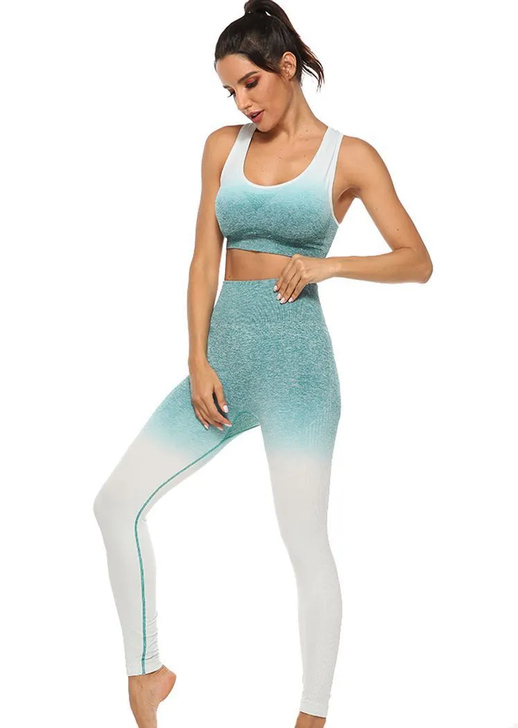Chicvane Gradient Color Camisole Yoga Bra Stretchy High Waisted Gym Leggings Yoga Outfit Sets