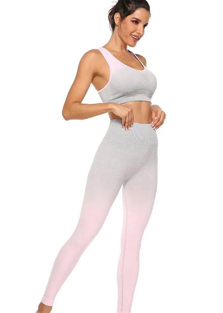 Chicvane Gradient Color Camisole Yoga Bra Stretchy High Waisted Gym Leggings Yoga Outfit Sets