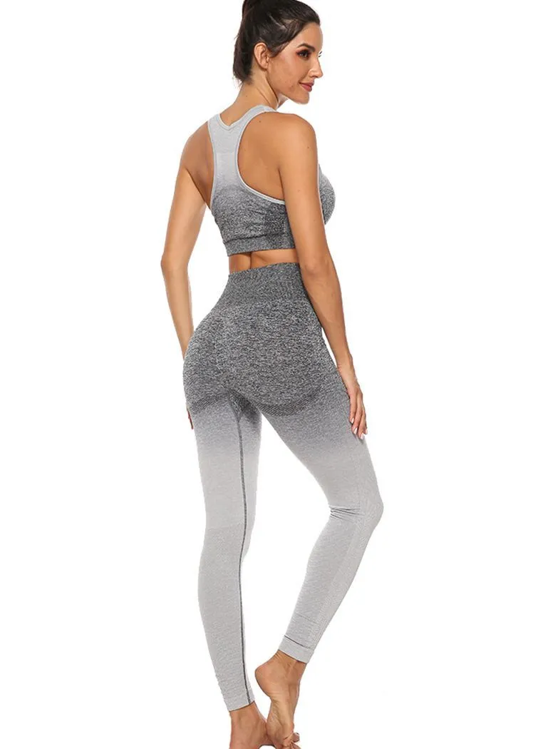 Chicvane Gradient Color Camisole Yoga Bra Stretchy High Waisted Gym Leggings Yoga Outfit Sets