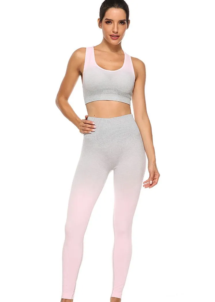 Chicvane Gradient Color Camisole Yoga Bra Stretchy High Waisted Gym Leggings Yoga Outfit Sets