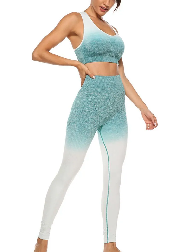 Chicvane Gradient Color Camisole Yoga Bra Stretchy High Waisted Gym Leggings Yoga Outfit Sets