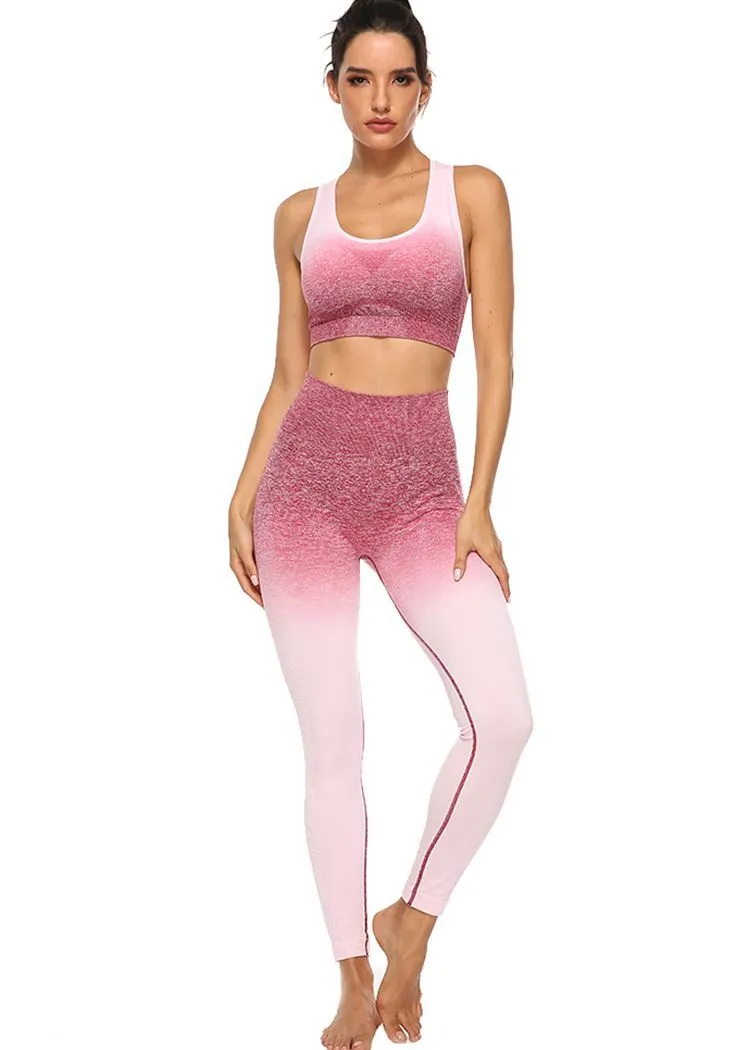 Chicvane Gradient Color Camisole Yoga Bra Stretchy High Waisted Gym Leggings Yoga Outfit Sets