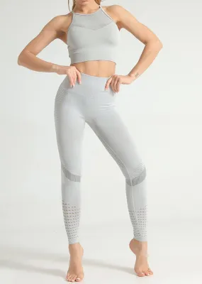 Chicvane Hollow Mesh Camisole Yoga Bra Stretchy High Waisted Gym Leggings Yoga Outfit Sets
