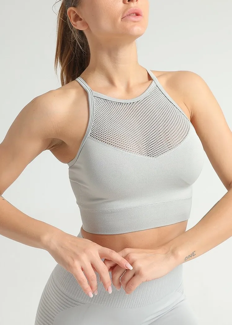 Chicvane Solid Color Hollow Mesh Push-up Flow Y Bra Camisole Yoga Top