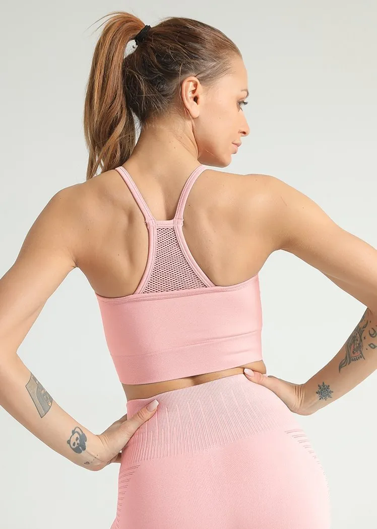 Chicvane Solid Color Hollow Mesh Push-up Flow Y Bra Camisole Yoga Top