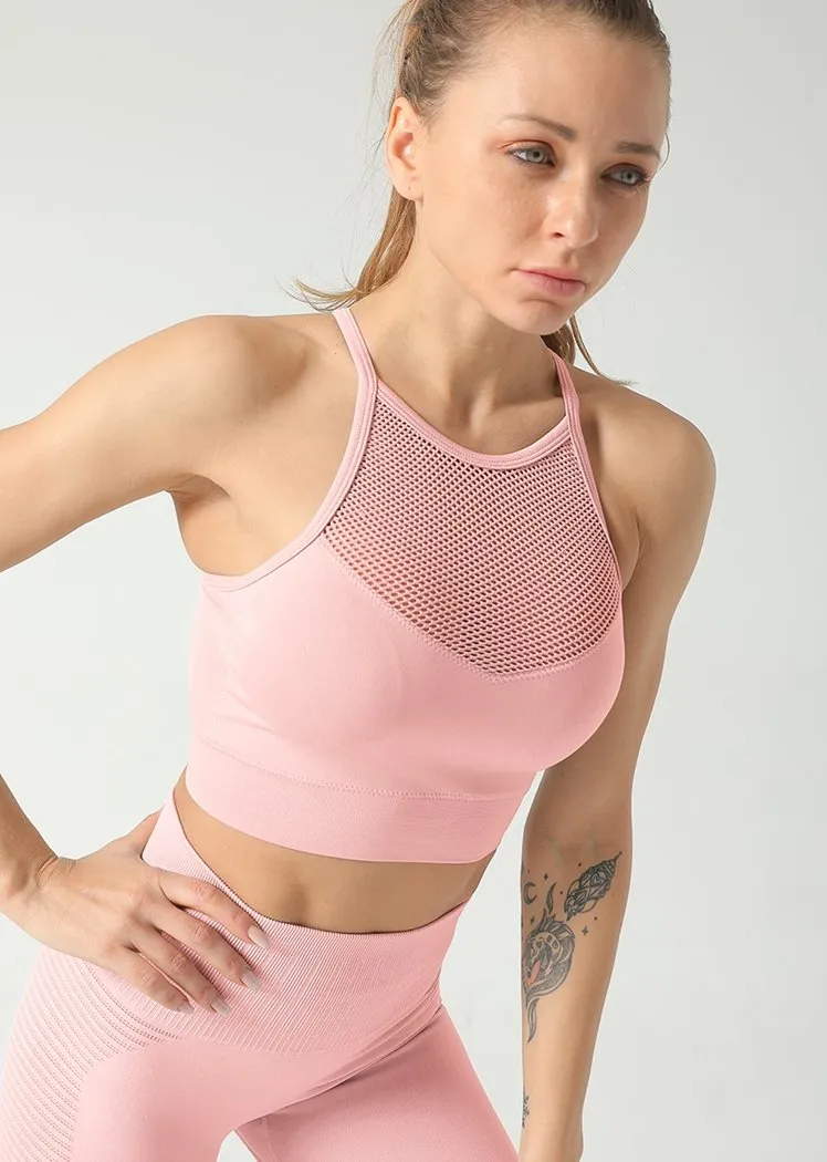 Chicvane Solid Color Hollow Mesh Push-up Flow Y Bra Camisole Yoga Top