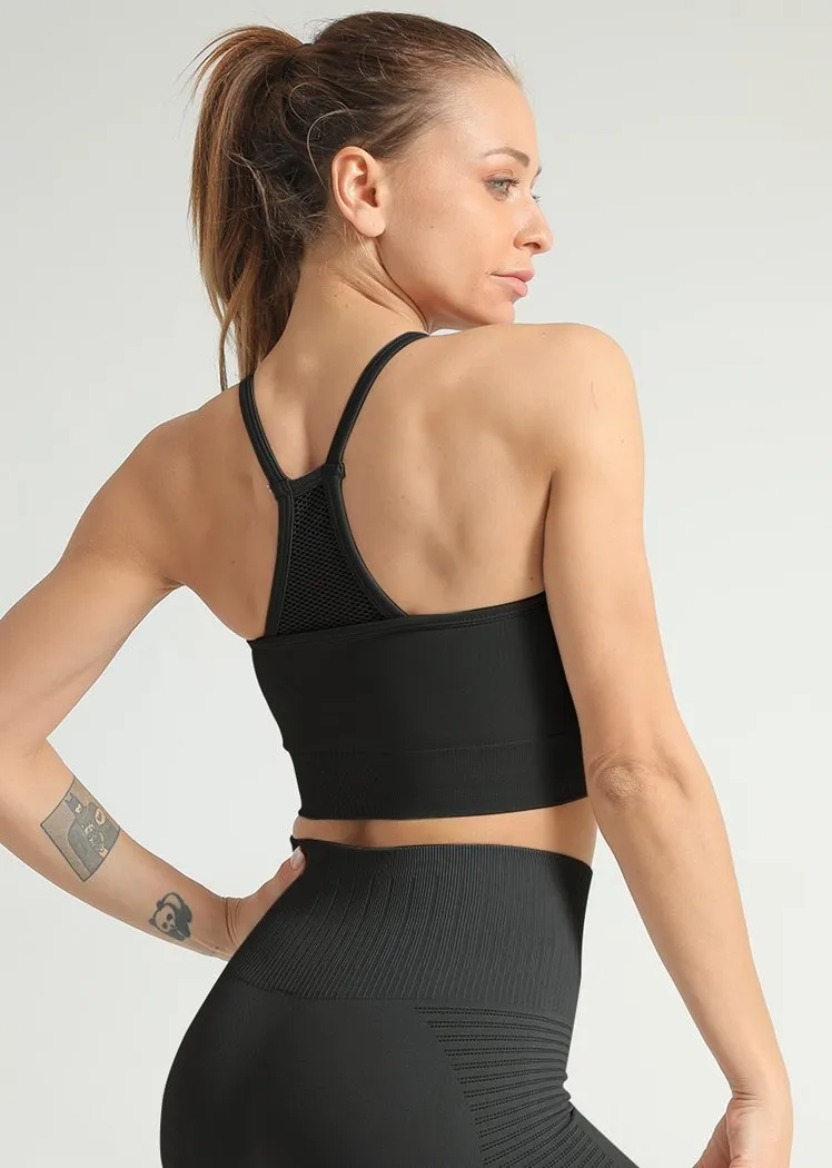 Chicvane Solid Color Hollow Mesh Push-up Flow Y Bra Camisole Yoga Top