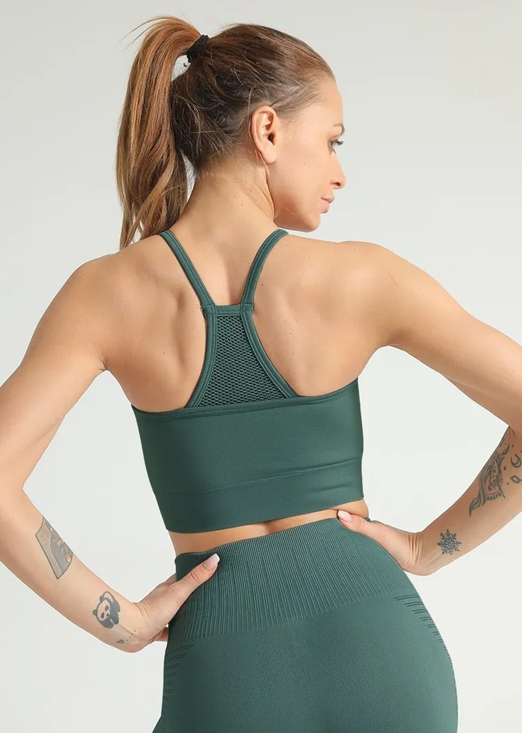 Chicvane Solid Color Hollow Mesh Push-up Flow Y Bra Camisole Yoga Top