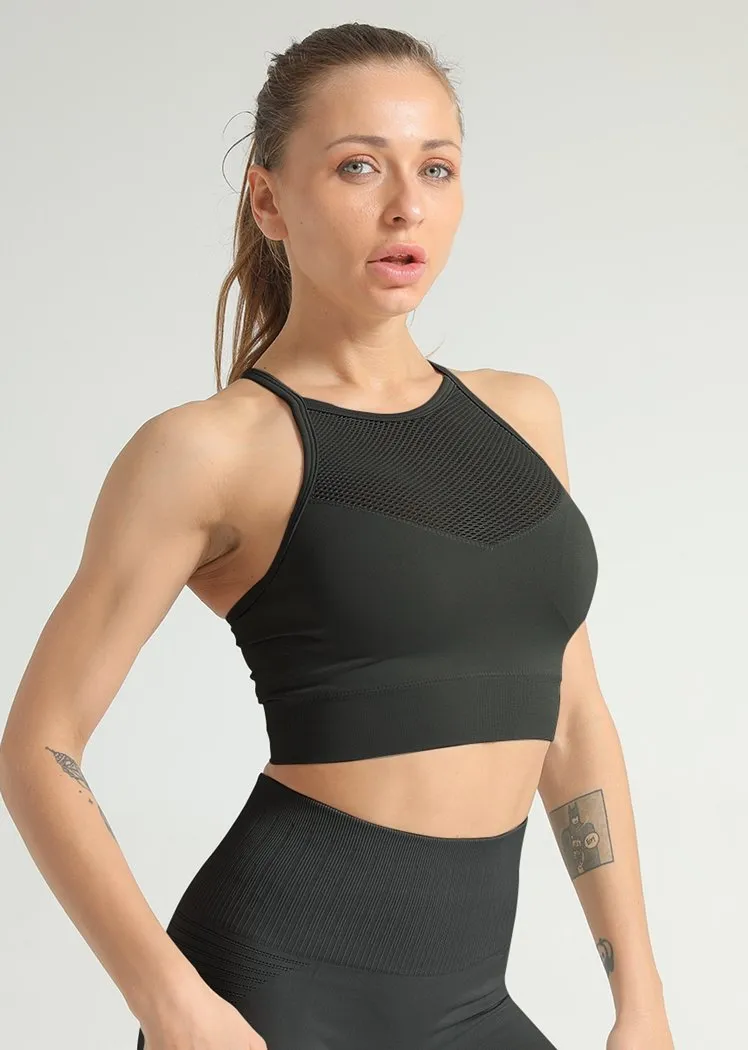 Chicvane Solid Color Hollow Mesh Push-up Flow Y Bra Camisole Yoga Top
