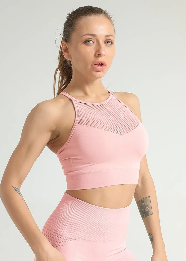 Chicvane Solid Color Hollow Mesh Push-up Flow Y Bra Camisole Yoga Top