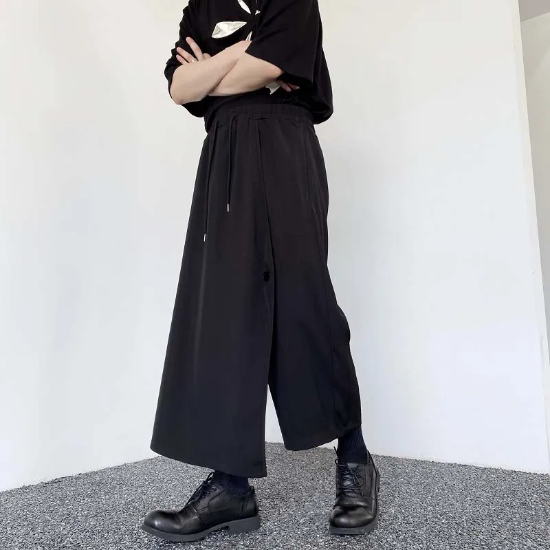Double Hem Button Cropped Culottes