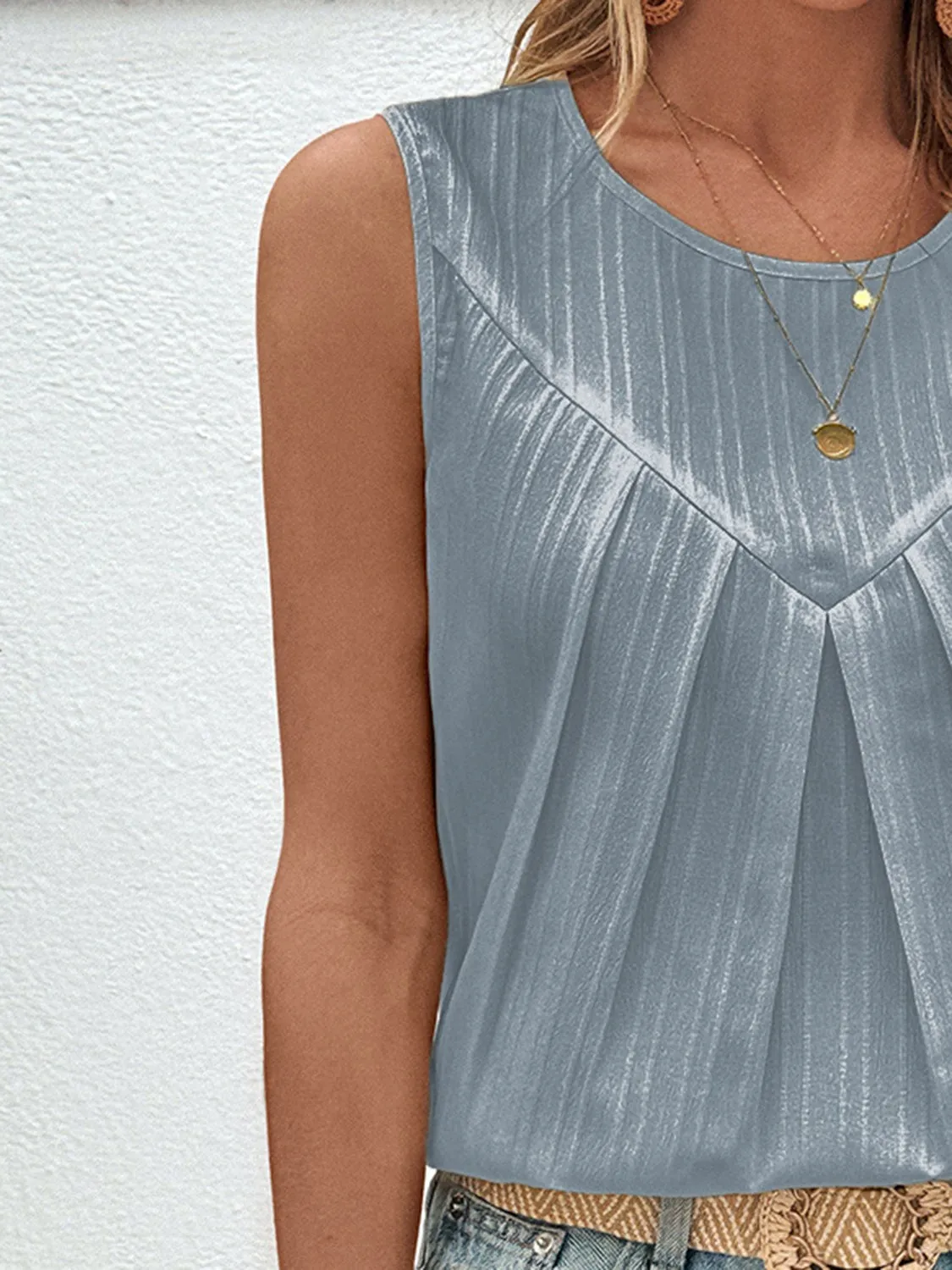 Explore More Collection - Ruched Round Neck Tank